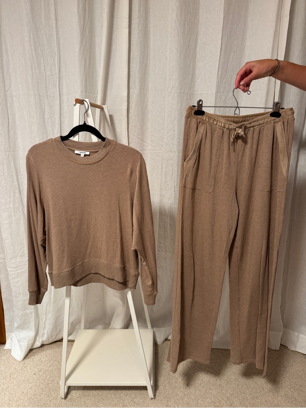 Splendid Taupe Cozy Knit Sweatshirt and Drawstring Pants Set
